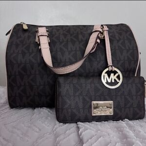 Michael Kors Dark Brown Grayson Satchel With Matching Wallet